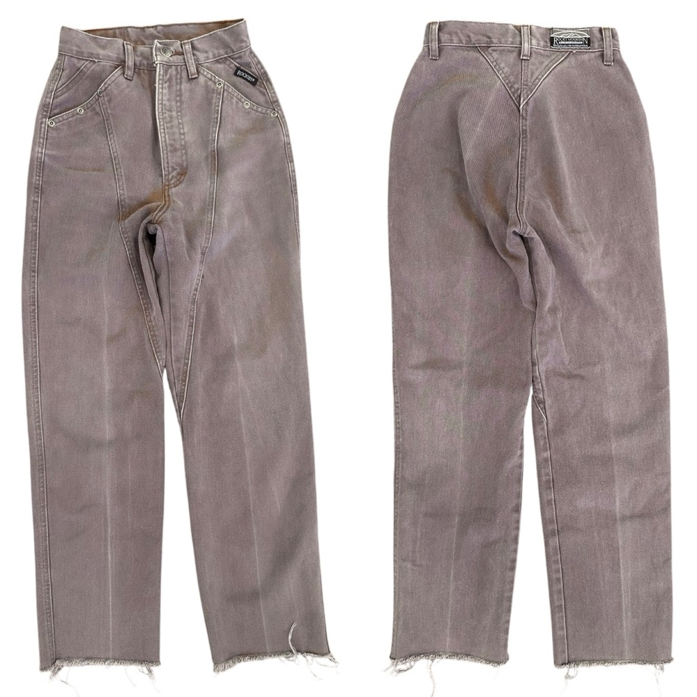 Vintage Rockie Taupe Brown Western Bareback Straight Leg Raw Hem Jean 22.5 Waist
